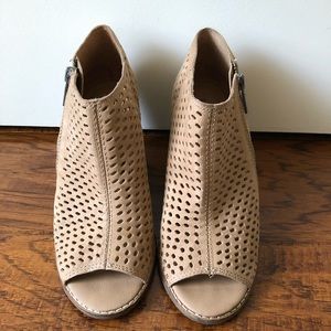 Lucky Brand perforated open toed wedge booties